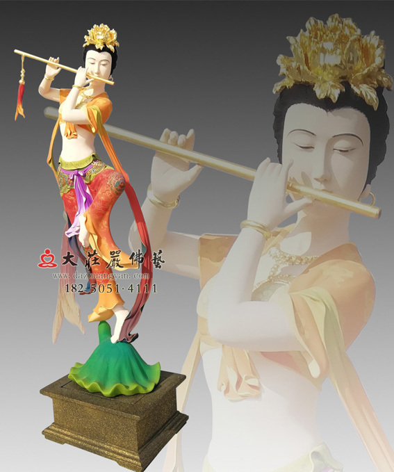 彩繪描金笛子伎樂天